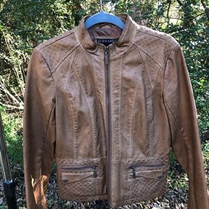 Light saddle brown faux leather jacket, sz M!